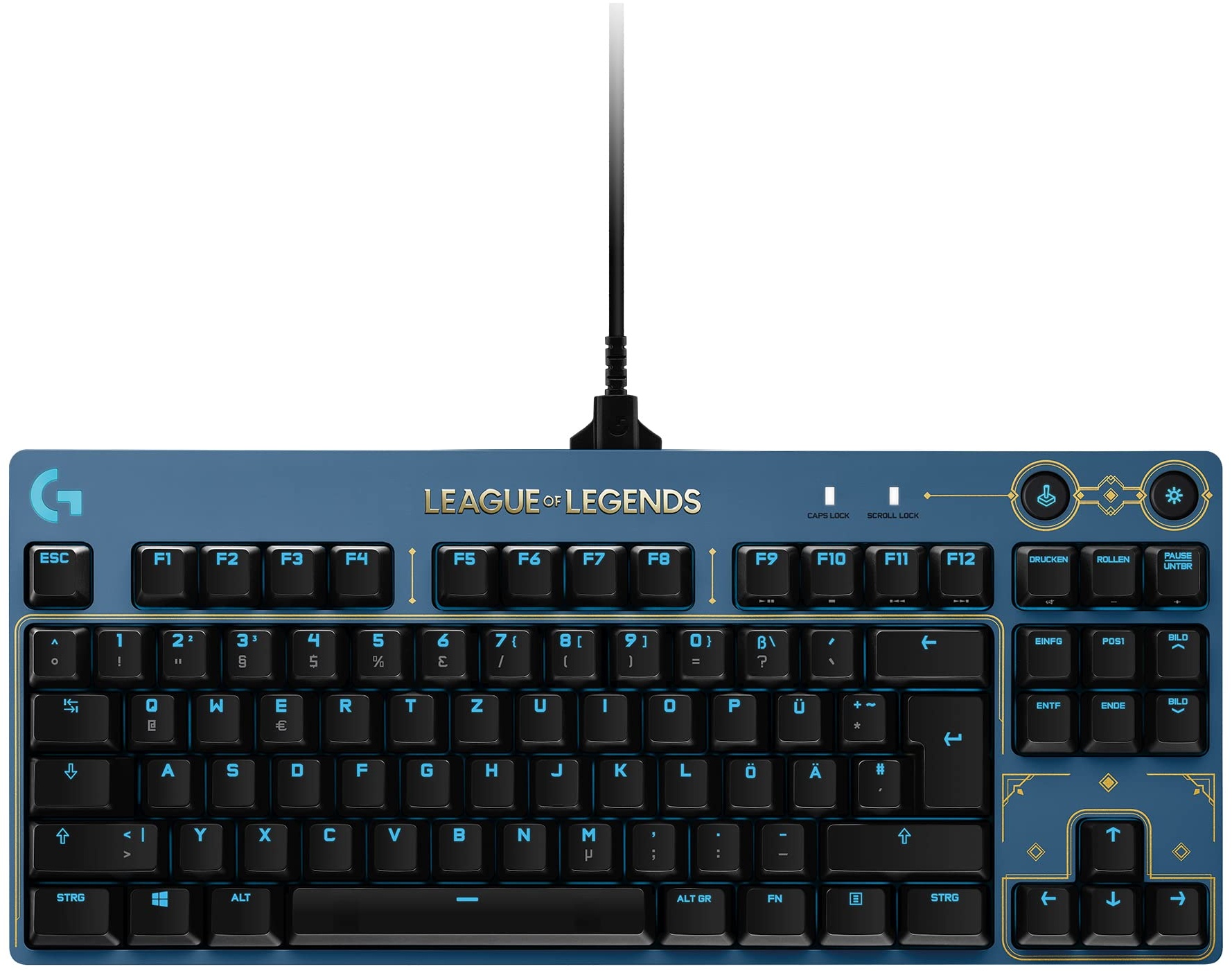 Logitech G PRO Mechanische Gaming-Tastatur - Portabel und ohne Nummernblock, Abnehmbares USB-Kabel, LIGHTSYNC RGB beleuchtete Tasten, Offizielle League of Legends Edition