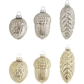 Krebs Glas Lauscha Silber/Gold 6-10cm Zapfen/Eichel/Walnuss-Sortiment Mercury-Glas, 9-fach, mundgeblasen, handdekoriert