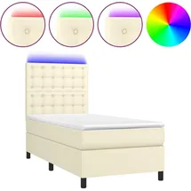 vidaXL Boxspringbett mit Matratze & LED Creme 90x190 cm Kunstleder
