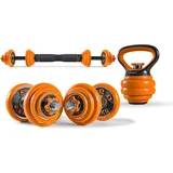 Boudech - f.e.d. 4in1 - Kurzhantel, Langhantel, Griffe und 20kg Kettlebell-Set modular und verstellbar aus verzinktem Stahl und Gusseisen mit