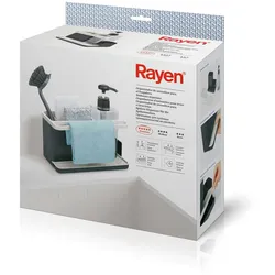 Rayen Spülbecken-Organizer, Premium-Reihe, Abtropfschale, leicht zu reinigen, Fächer, Seifenspender, Hellgrau