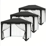 3er-set  Pavillon Partyzelt 4 X 3 M Gartenpavillon Mit Netz-seitenwänden Für Balkon Terrasse, Metall Pe Dunkelgrau, Ideal Für Feste & Veranstaltungen