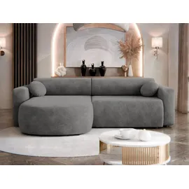 Mirjan24 Ecksofa Nicelo, Wohnzimmer L-Form mit Bettkasten und Schlaffunktion, Dekorative Kissen-Set, Seite universal (Farbe: Velo 635) - Grau