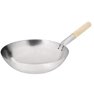 Vogue Wok K299 aus Baustahl, runder Boden, 35,6 cm, für kommerzielles Kochen, silberfarben, Silber