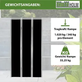 Baumarktplus DREIBREIT by TRUTZHOLM Alu Auffahrrampe 255 cm extra lang 2-fach klappbar Tragkraft 1020kg schwarz beschichtet