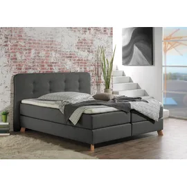 Home Affaire Boxspringbett HOME AFFAIRE "Cecina", grau (anthrazit), B:122cm L:210cm, Struktur fein (100% Polyester), Komplettbetten, Boxspringbett, in 5 Breiten, 3 Ausführungen, 2 Härtegrade, Knopfheftung, Topper