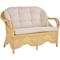 Krines Home Loungesofa Rattansofa 2-Sitzer-Sofa Wintergarten Natur Rattan Couch Rattanmöbel beige
