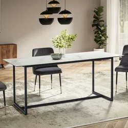 Kadima Design Esszimmertisch Marmor-Look Elegant  180x90x76cm Glas-Keramik & Metall  Weiß Hochglanz  Kratzfest & Pflegeleicht  Arctic Kollektion