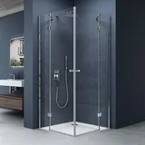 doporro Eck-Duschkabine Eckdusche 80x80x190cm Glasdusche inkl. 4cm flacher Duschtasse in Weiß ESG-Sicherheitsglas Klarglas inkl.