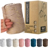 MeriWoolArt® Makramee Garn Beige - Makramee Garn 3mm farbig 200m - Super weiches Garn, einfach gedrehte Makramee Schnur - Öko-Tex 96% recyceltes Baumwollgarn farbig - DIY Boho Deko Makramee