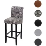 Mendler Barhocker HWC-C33, Barstuhl Tresenhocker, Holz MVG-zertifiziert ~ Schriftzug, grau, dunkle Beine, Stoff/Textil