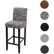 Mendler Barhocker HWC-C33, Barstuhl Tresenhocker, Holz MVG-zertifiziert ~ Schriftzug, grau, dunkle Beine, Stoff/Textil