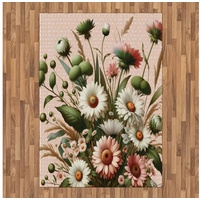 Teppich Flachgewebe Deko-Teppiche für das Wohn-,Schlaf-, und Essenszimmer, Abakuhaus, rechteckig, Blumiger Eukalyptus Errötende Frühlingsblumen Polka Dot grün|rosa 160 cm x 230 cm