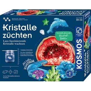 KOSMOS 645601 Kristalle züchten - Lass faszinierende Kristalle wachsen - Komplett-Set, glitzernde Blitzkristalle, Schatztruhe, Deko, Experimentierkasten - Kinder ab 10-14 Jahre