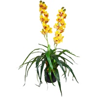 Decovego Künstliche Blumen Orchidee Orchideen Pflanzen Kunstpflanze Kunstblumen Künstlich Pflanze Gelb mit Topf Deko 90 cm