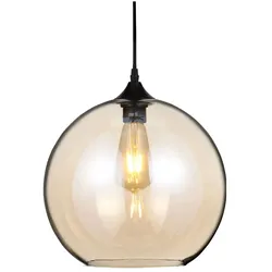 Pendellampe, Metall, Glas, Bernstein, Kugel, 1x E27