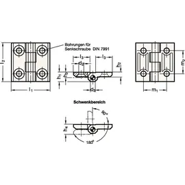 GANTER Scharnier GN 237 H.40mm B.40mm S.5mm Zink-Druckguss m.Bohrungen f.Senkschrauben