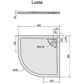 Polysan Lussa Duschwanne mit Ablaufdeckel, Viertelkreis 90x90x4cm, R500