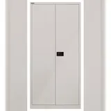 BISLEY Universal Garderobenschrank abschließbar - Stahlschrank mit Hutboden & Kleiderstange, Mitteltrennwand & 3 Fachböden, Flügeltürenschrank mit