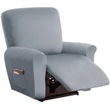 Sesselbezug Relaxsessel Stretchhusse für Relaxsessel 4-Teilig,Stretch Sesselschoner für Relaxsessel mit Taschen,Elastisch Sesselbezug Waschbar für Fernsehsessel Liege Sessel - Light Grey||1 Seater