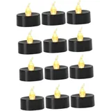 Milageto 12 Stück Schwarze flammenlose Teelichter, Votivkerzen, Lampe, elektrische LED-Teelichter, Kerzen für Themenpartys, Warmweißer Blitz