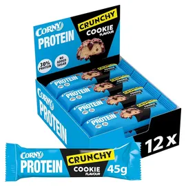 Corny Protein Crunchy Cookie Flavor, 30% Protein, Eiweißriegel ohne Zuckerzusatz, Großpackung 12x45g
