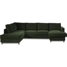 best mobilier Lisa Design Jake - Wohnlandschaft - mit Schlaffunktion und Bettkasten - 7-Sitzer - aus Cord - links Grün