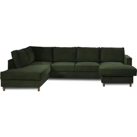 best mobilier Lisa Design Jake - Wohnlandschaft - mit Schlaffunktion und Bettkasten - 7-Sitzer - aus Cord - links Grün