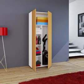VCM Holz Besenschrank Staubsauger Putzschrank Vandol K 70 x 40 x 0 cm Braun/Weiß