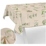 ANRO Tischdecke mit Blumen Botanik aus Stoff Tischwäsche mit Beschichtung Tischtuch (Einzelstück 1-tlg), auch als Gartentischdecke - mit Schutzschicht beige eckig | 140 cm x 100 cm x 0.3 mm