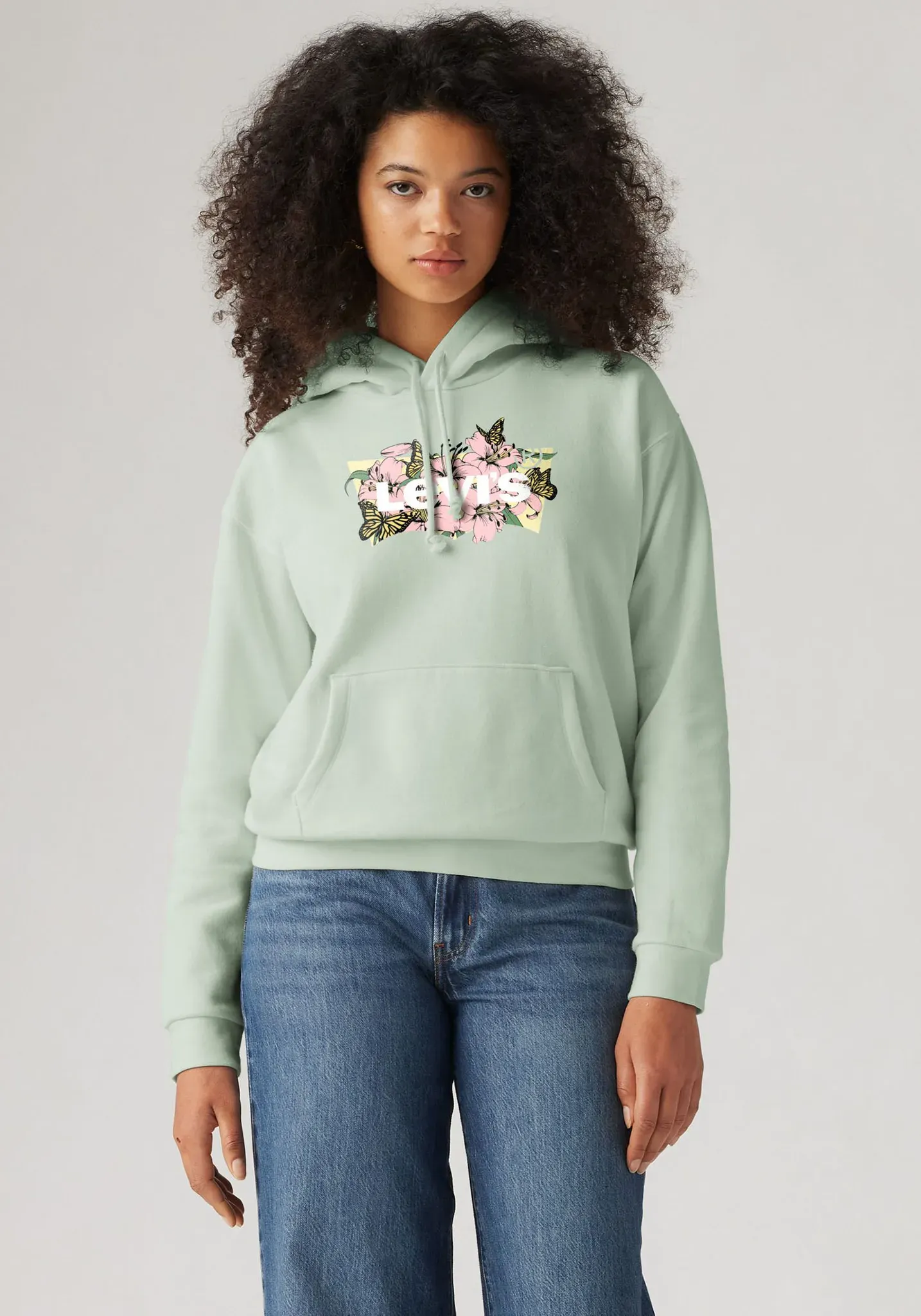 Hoodie LEVI'S "GRAPHIC EVERYDAY HOODIE", Damen, Gr. XL (42), hoodie lillies and b, Sweatware, Obermaterial: 58% Baumwolle, 42% Polyester, bedruckt, casual, Sweatshirts