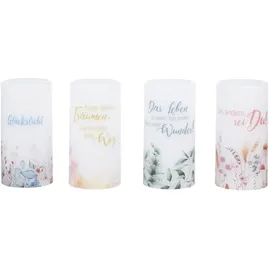 MARELIDA LED Kerze mit Zitat Blumen Motiv Echtwachs flackernd H:15cm Batterie weiß