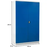 PROREGAL Stahlschrank BEE mit 8 verzinkten Fachböden | HxBxT 195x120x42cm | Grau-Blau | Werkstattschrank Werkzeugschrank Aktenschrank Universalschrank