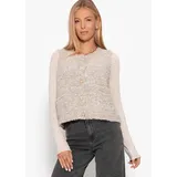 SASSYCLASSY Bouclé-Weste mit Taschen in Greige | Gr.: M