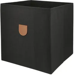 Aufbewahrungsbox , schwarz , Baumwolle, Leder, Pappe, Baumwolle , Maße (cm): B: 34 H: 34 T: 34