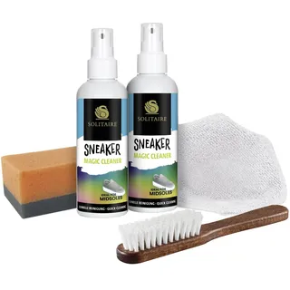 SOLITAIRE Magic Cleaner Reinigungs Set, 2x Magic Cleaner 100 ml + GRATIS Microfasertuch, Sneaker Bürste und Schwamm, Sneaker Starter Set, Schuhputzset, Made in Germany - L