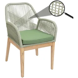 Gartenstuhl MCW-H56b, Sessel Outdoor Stuhl, wetterfest Seilgeflecht Rope Holz Akazie ~ grün Kissen grün