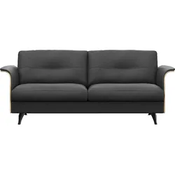 2,5-Sitzer FLEXLUX "Glow Sofa, Couch", schwarz (deep schwarz), B:191cm H:81cm T:91cm, 100% Echteder, Sofas, Premium-Sitz: Kaltschaum & Federkern, Arml. Walnuss, Fuß schwarz