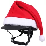 QHP Weihnachtsmütze Nikolaushaube Helmüberzug, rot mit weißem Rand; kompatibel mit jedem Reithelm