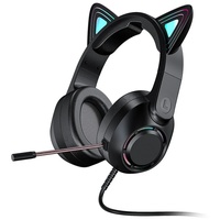fesoklaf Cat Ear Gaming-Kopfhörer, kabelgebundenes Over-Ear-Headset mit Mikrofon mit Geräuschunterdrückung, Surround-Sound, RGB-Hintergrundbeleuchtung für PS4, PS5, Xbox One (ohne Adapter), PC, Handy