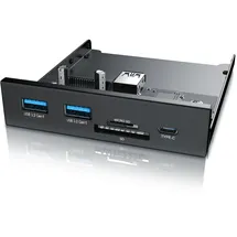 CSL USB 3.2 Gen.1 Front Panel aus Metall, interner Cardreader, Speicherkartenleser, bis zu 5 Gbit/s, 5 Schnittstellen, schwarz