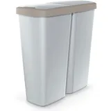 monzana MONZANA® Mülleimer Küche 50L 2 Fächer mit Deckel Druckknopf Abfalleimer Büro Papierkorb Biomüll Gelber Sack Mülltrennsystem Recycling Grau Taupe
