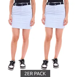 2er Pack DELMAO Damen knielanger Rock im Streifen-Look Sommer-Rock mit Gürtel 98653165 Blau/Weiß - 38