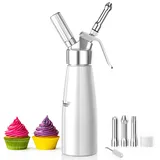 Newaner 500ml sahnespender, Sahnesyphon Aluminium mit 3 Edelstahl Deko-Düsen und 1 Reinigungbürste, Auslaufsicherer sahnesiphon für die Zubereitung von Schlagsahne, Creme, Mousse und Desserts