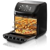 Arendo Heißluftfritteuse Airfryer 12 Liter, Edelstahl Mini Backofen, Umluft Heissluftfritteuse, 1800 W, 4in1 Backofen, Grill, Dörrautomat, Fritteuse Drehgrill ohne Öl, Umluft schwarz