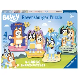 Ravensburger Kinderpuzzle 03132 - Bluey: Auf geht's! - 4 konturgeformte Puzzles mit 10, 12, 14 und 16 großen, stabilen Puzzleteilen, für kleine Bluey-Fans ab 3 Jahren