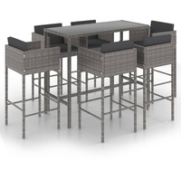 vidaXL 7-tlg. Gartenbar-Set mit Kissen Poly Rattan Grau