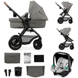 Kinderkraft MOOV2 AIR Kinderwagen 3 in 1 Kinderwagenset bis 26 kg mit Kindersitz I-SIZE 40-75 cm, Buggy Funktion, Liegeposition verstellbar, Große ausziehbare Verdeck, Aufblasbare Räder, Hellgrau