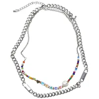 URBAN CLASSICS Peace Bead Layering Necklace 2-Pack in Silberfarben,