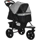 PawHut Hundewagen Hundebuggy Katzenbuggy Pet Stroller mit 3 Rädern klappbar Hunde Katze Oxford Grau+Schwarz 109,5 x 57,5 x 106,5 cm